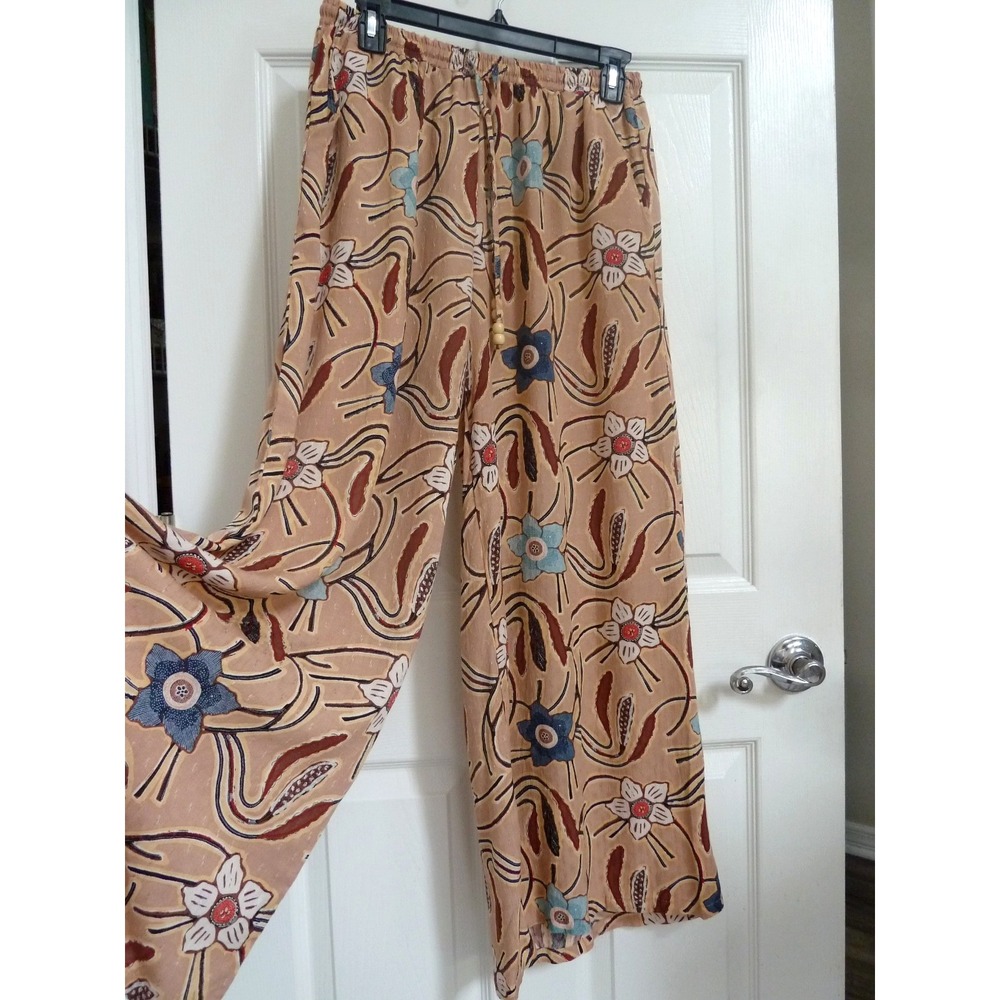 CHRISTIAN SIRIANO Sz Small Wide Leg Pull-On Pants Gauzy Soft Floral Hippie